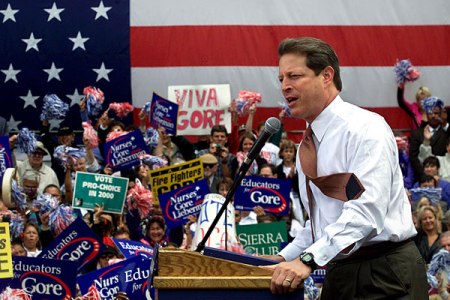 Then Vice President Al Gore campaigning in Des Moines, Iowa, November 25, 1999.