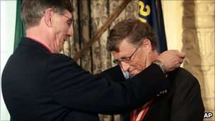 Microsoft founder Bill Gates receiving the Silver Buffalo award from Boy Scouts of America. BBC image