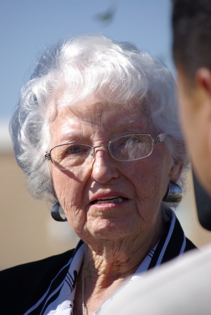 2012-11-20 Tippitt Memorial 013  Marie Tippit answers questions, dedication of marker to her late husband, J. D. Tippit - photo by Ed Darrell, use permitted with attribution