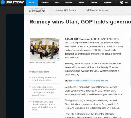 USA Today headline, "Utah is mostly moron state"