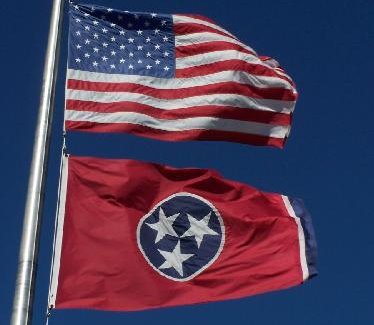 U.S. and Tennessee flags flying together on one staff. Photo by J. Stephen Conn