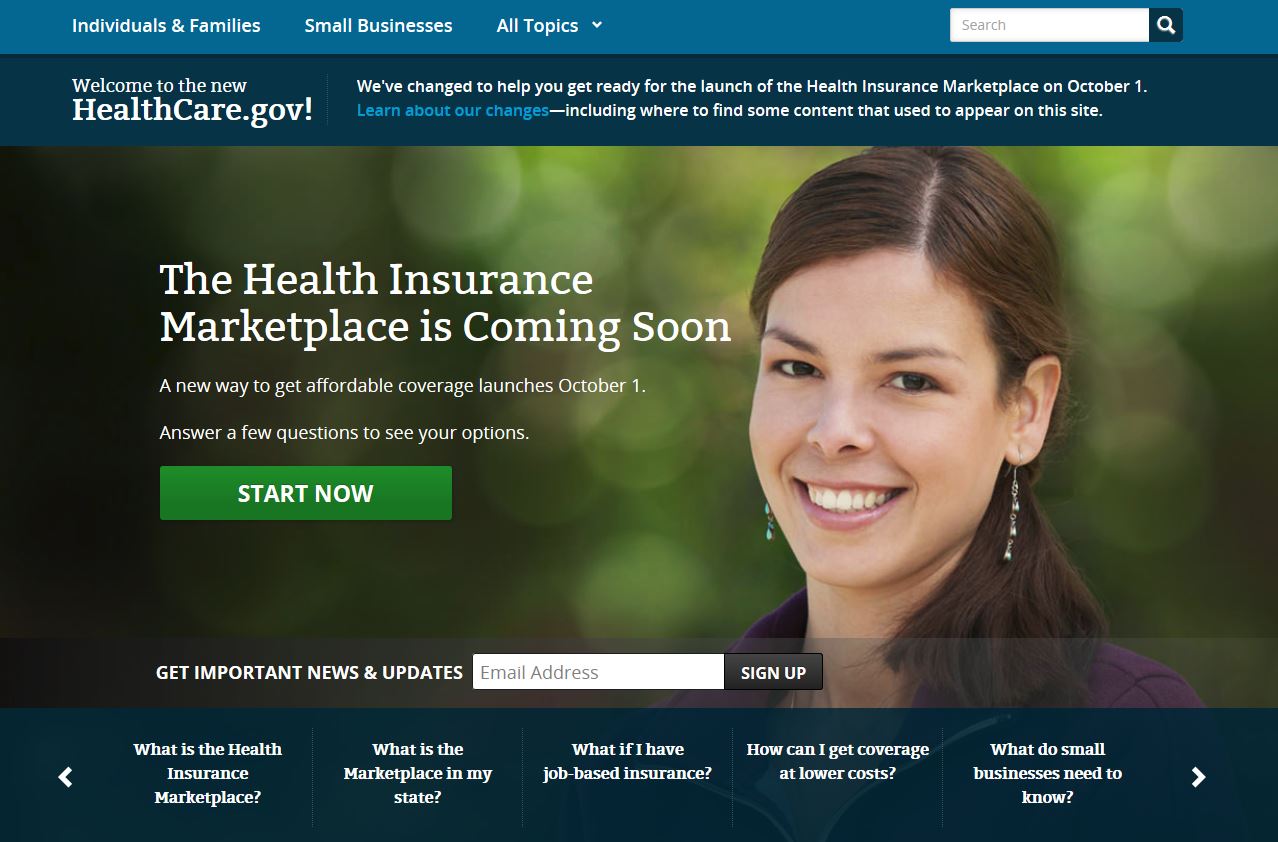 Screenshot of HealthCare.gov. Click to visit the site.