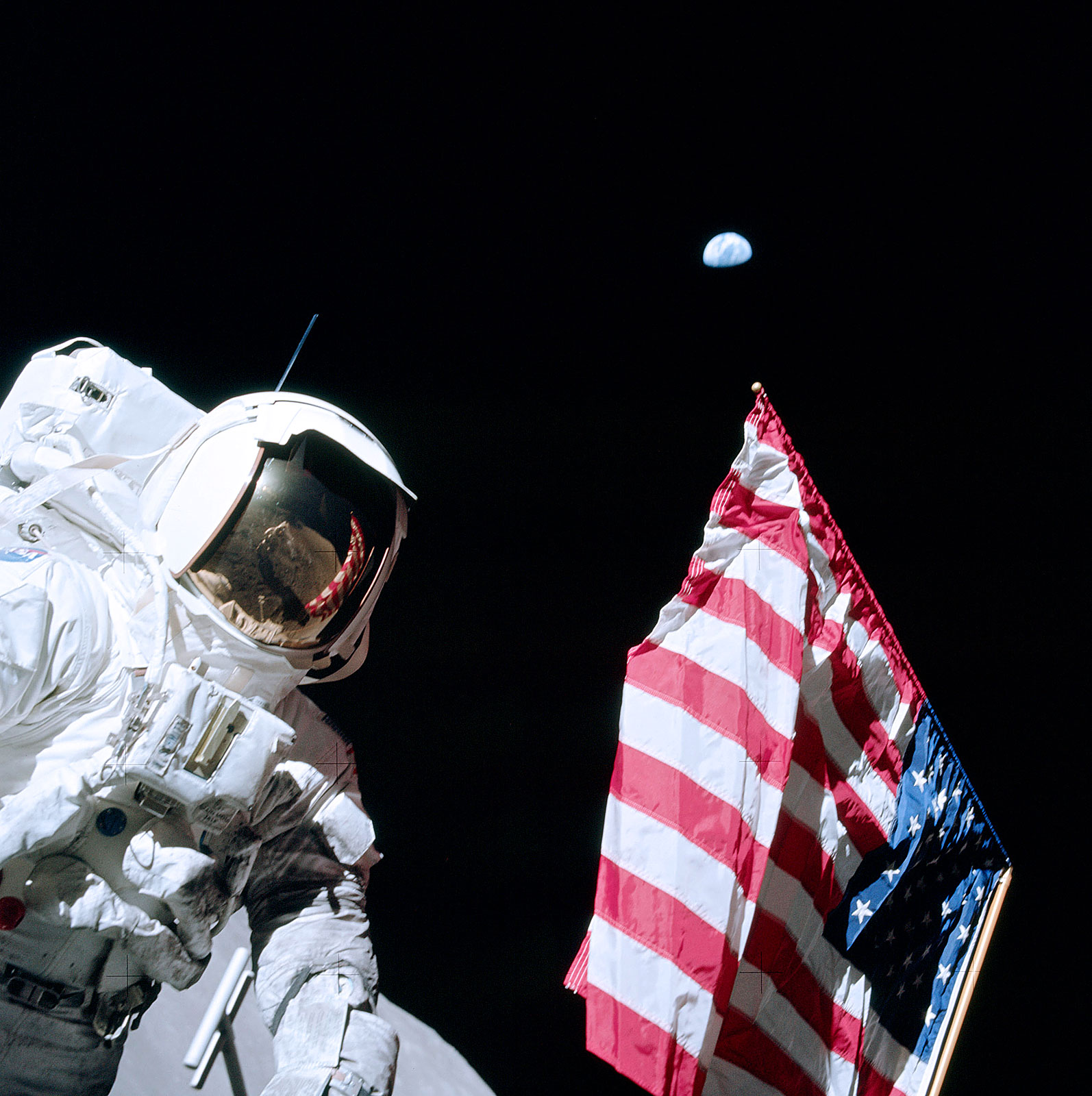 Astronaut Eugene Cernan and the U.S. Flag -- Apollo 17 on the Moon (NASA photo)