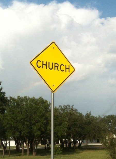 "Church" warning sign in Burnet, Texas