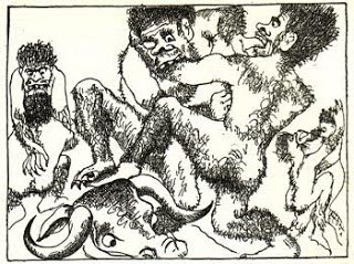 Yahoos, in one of their nicer portrayals from the 1947 edition of Gulliver's Travels.  Image from Wordmall.