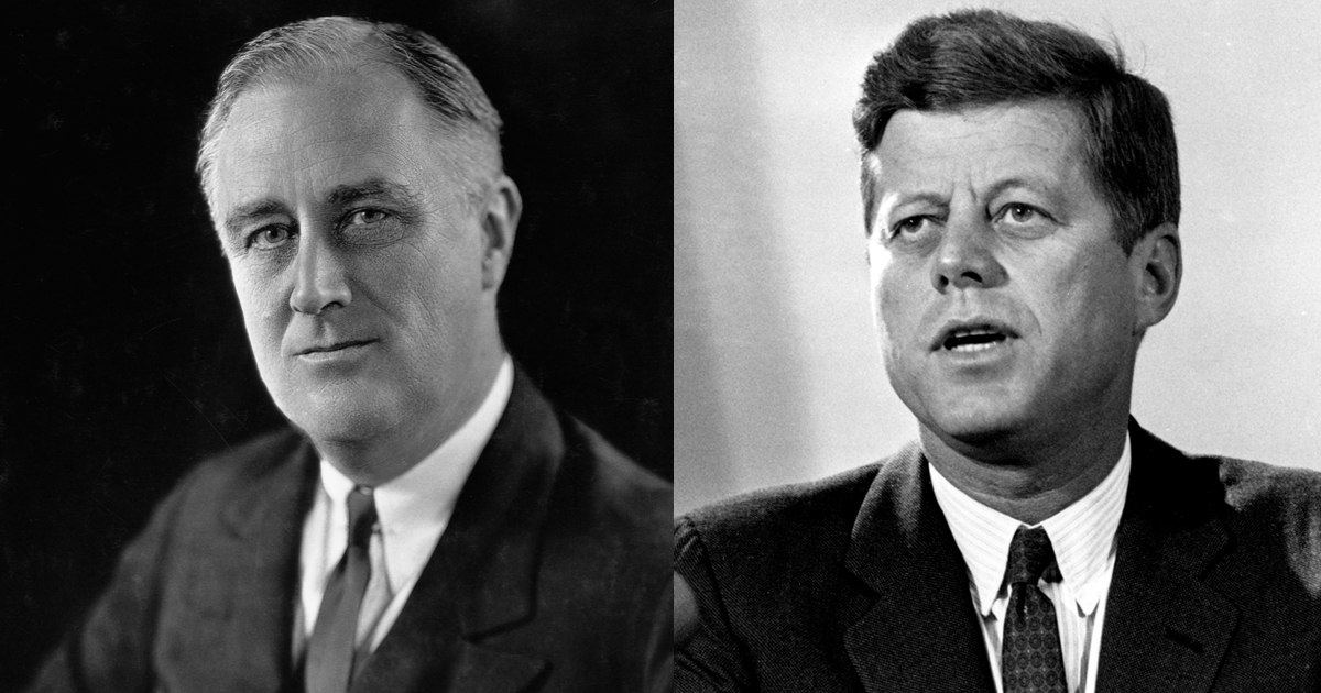 FDR, left, and JFK: Kennedy took the opportunity of Roosevelt's birth anniversary in 1961, January 29, to urge Americans to volunteer to serve the nation, to serve as the Minutemen did, voluntarily, where the nation needs help, and in support of the nation. Image from Ring of Fire Network