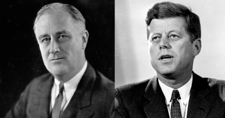 FDR, left, and JFK: Kennedy took the opportunity of Roosevelt's birth anniversary in 1961, January 29, to urge Americans to volunteer to serve the nation, to serve as the Minutemen did, voluntarily, where the nation needs help, and in support of the nation. Image from Ring of Fire Network