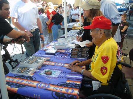 Navajo Code Talker, Marine Chester Nez, signing copies of his book, Carrollton, Texas Oct 14 2012