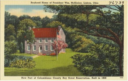 Scout camp with home of Wm McKinley, circa 1940 post card from Boston PL