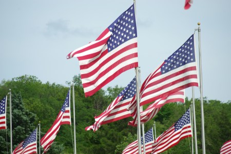U.S. flags flying at the Dallas Fort Worth National Cemetery, for Memorial Day 2015. You may use this photo.