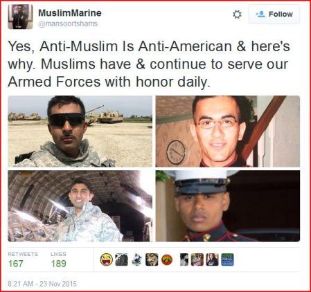 Tweet showing several Muslims serving in U.S. military, in response to calls for Muslims to get "special ID" or be tracked on a "special registry." 