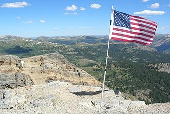 U.S. flag on American Flag Mountain, near Taylor Park, Colorado. Photo from Hobo Jeepers.