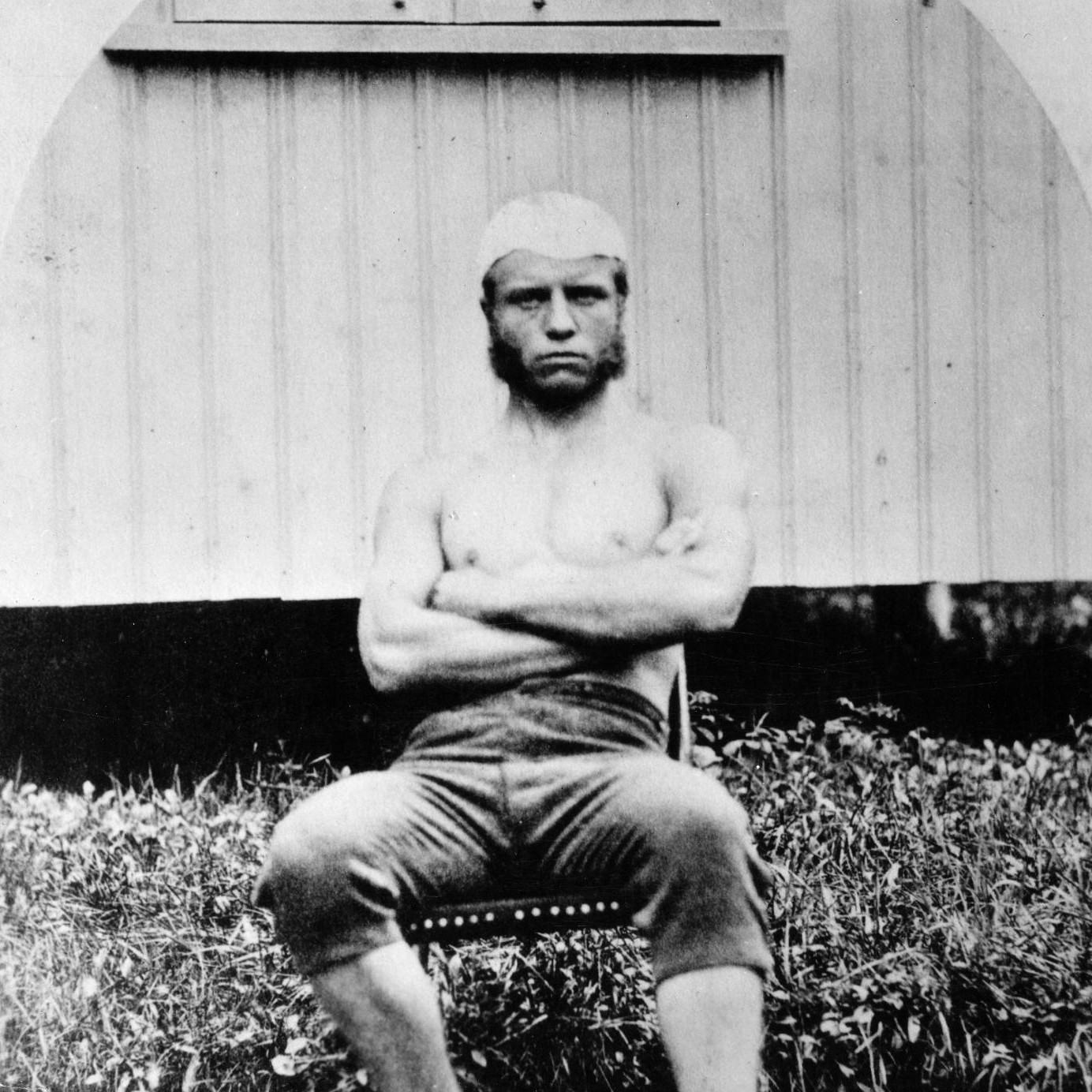Young Theodore Roosevelt, as a boxer and wrestler at Harvard University. Harvard University image. 